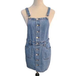 PacSun Denim Overall Dress S Button Front Pinafore Jumper Mini Skirt 90s Style